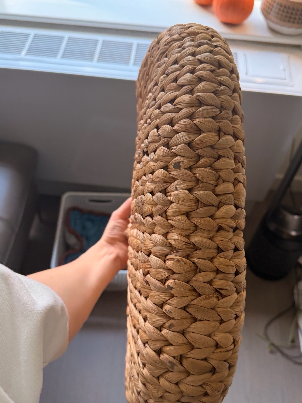 Japanese Woven Round Straw Tote Bag - Natural Tan - Picture 4 of 5